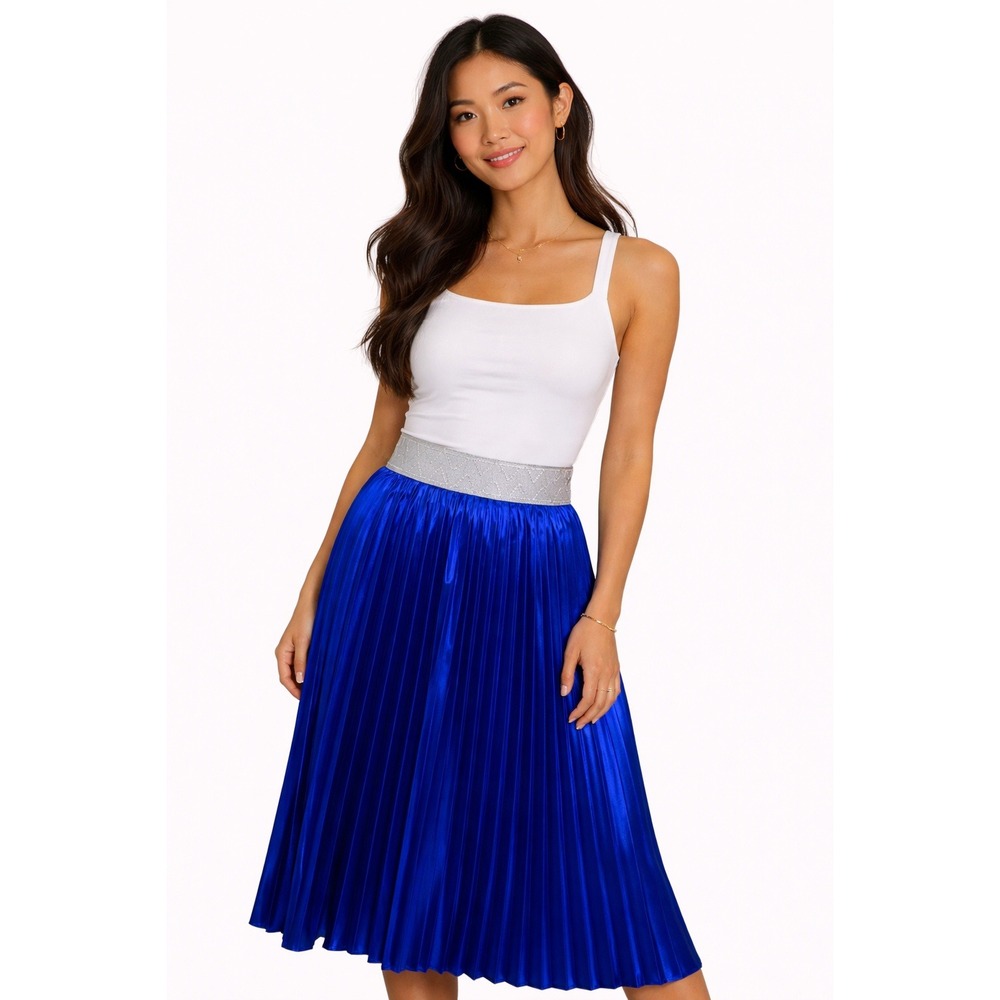 NWT Electric Blue‎ Elegant Jill LuLaRoe Metallic Accordion Pleated Skirt size M